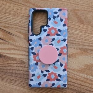 Floral Pattern S22 Ultra Casely Case With Popsocket